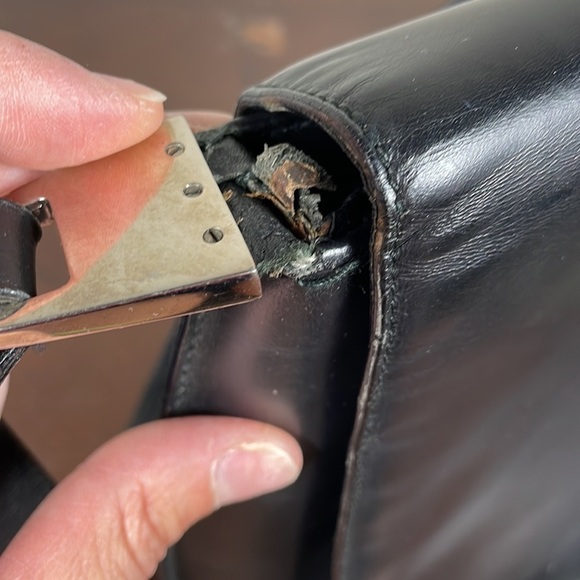 Vintage Gucci Structured Foldover Flap Shoulder Bag Black Leather Evening - Picture 11 of 16